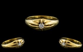 Gents 18ct Yellow Gold Single Stone Diamond Set Ring - Gallery Setting.