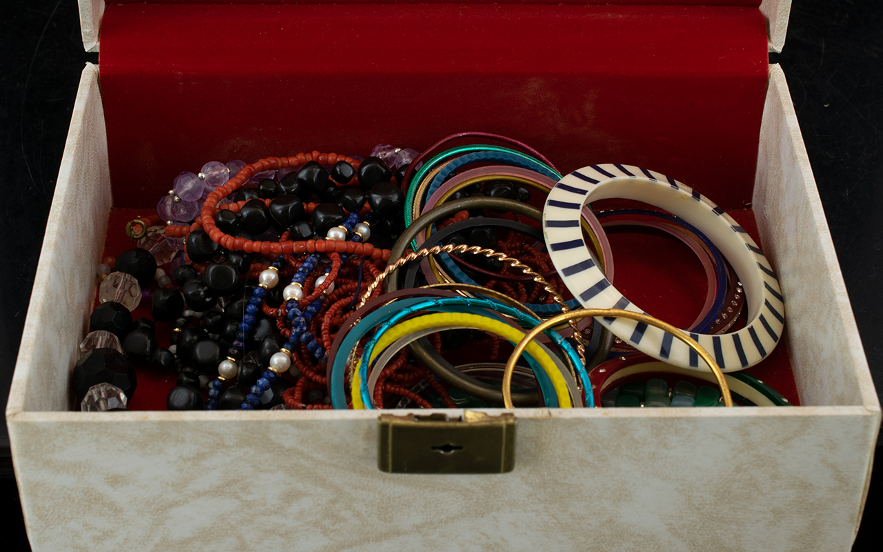 Box of Costume Jewellery, Includes Bangles, Rings, Necklaces, Brooches etc. - Image 2 of 2