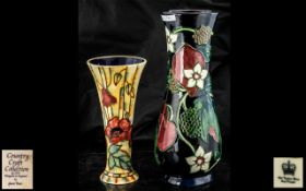 Tube Lined Poppy Designed Fluted Pottery Vase, Old Tupton Ware.