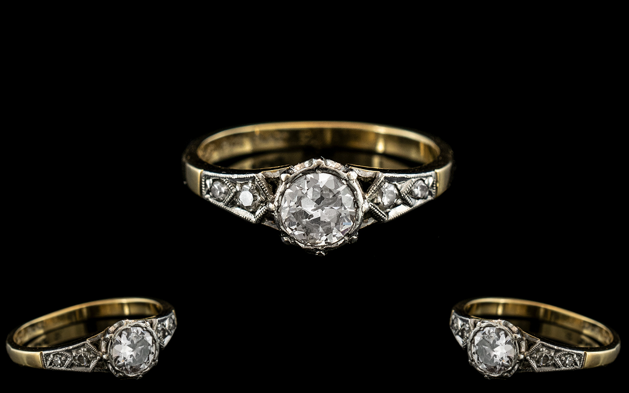 18ct Gold and Platinum Attractive Diamond Set Ring. Marked Platinum and 18ct to Interior of Shank.