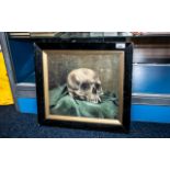 Victorian Memento Mori Oil Painting of a Skull, realistically painted in oils,