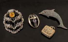 Mixed Silver lot To Include Marcasite Dolphin Brooch, ½oz Silver Ingot,