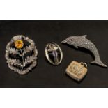 Mixed Silver lot To Include Marcasite Dolphin Brooch, ½oz Silver Ingot,