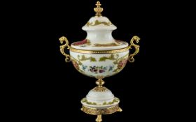 Italian Hand Painted Lidded Vase with Ormolu Mounts,