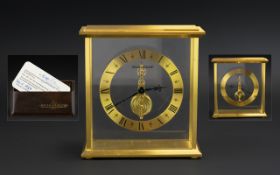 Jaeger-le-Coultre Ionic Gilt Metal Baguette Skeleton Clock, Jewelled Movement, Minimalistic