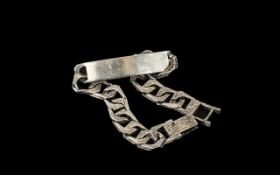 Sterling Silver I.D. Bracelet. Bark effect silver links, vacant cartouche. Fully hallmarked.