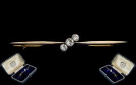 Edwardian Period 18ct Gold & Platinum 3 Stone Diamond Set Stick Brooch.