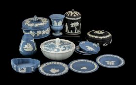 A Collection of Blue and Black Wedgwood Pottery (13) pieces in total.