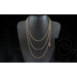 Antique Period - Stunning 9ct Gold Muff Chain of Extra Length. Marked 9ct. All Aspects of
