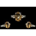 Ladies - Attractive and Impressive Sterling Silver Single Stone Citrine Set Dress Ring, The Large