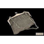 Edwardian Period 1902 - 1910 Ladies Sterling Silver Mesh Chain Mail Purse with Chain.