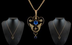 Antique Period - Exquisite and Attractive 9ct Gold - Stone Set Open worked Pendant / Drop with