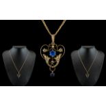 Antique Period - Exquisite and Attractive 9ct Gold - Stone Set Open worked Pendant / Drop with