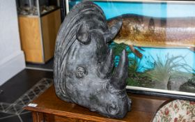 Resin Figure of Rhinoceros Head, designed for wall hanging, measures 17" x 11" approx.