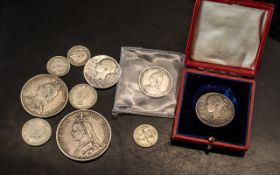 Victorian Misc Silver Coins 1889 Double Florin, 1887 Shilling, 1889 Half Crown,