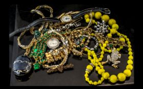 Bag of Mixed Costume Jewellery, Consisting of Watches, Bangles, Beads, Necklaces, Brooches etc.