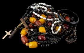 Bakelite Amber Bead Necklace, with other miscellaneous bead necklaces.