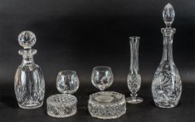 A Small Collection of Waterford Style Irish Glass. Comprising 2 Glass Decanters and Bud Vase, and