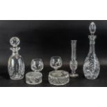 A Small Collection of Waterford Style Irish Glass. Comprising 2 Glass Decanters and Bud Vase, and