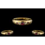 Antique Period - Attractive 18ct Gold 5 Stone Diamond and Ruby Set Ring.