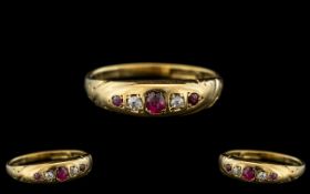 Antique Period - Attractive 18ct Gold 5 Stone Diamond and Ruby Set Ring.