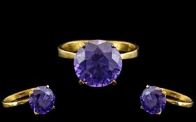Ladies 21ct Yellow Gold - Superb Bespoke Made Single Stone Purple Amethyst Set Ring. The Round