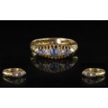 Antique Period - Nice Quality 18ct Gold 5 Stone Diamond and Sapphire Set Ring - Gallery Setting.