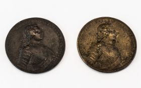 ( 2 ) Seven Years War Bronze Prague Medallion 1767 With a Fine Portrait of Frederick. 1.