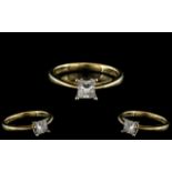 A Contemporary Designed 18ct Gold - Single Stone Diamond Set Ring.