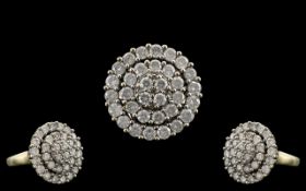 Diamond Cluster Ring Set With 36 Round Modern Brilliant Cut Diamonds, Fully Hallmarked,