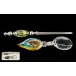 Unusual Murano Glass Handles Paper Knife and Magnifying Glass In Box,