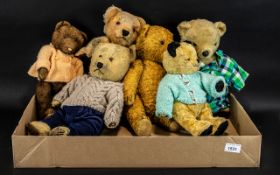 Collection of Six Vintage Teddy Bears, comprising a golden teddy with moving limbs,