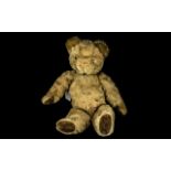 Vintage Gold Plush Teddy Bear with Silk Brown Pads to its Feet and Paws, One Glass Eye Missing.