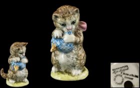 Beswick Beatrix Potter Figure ' Miss Moppet ' First Variation - Mottled Brown Cat.