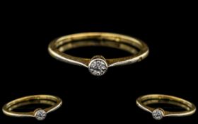 18ct Gold Antique Diamond Ring, Set With A Single Diamond, Rub Over Setting,