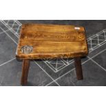 Arts and Crafts Carved Oak Four Legged Milking Type Stool, Carved with a Signature Rose to the Top.