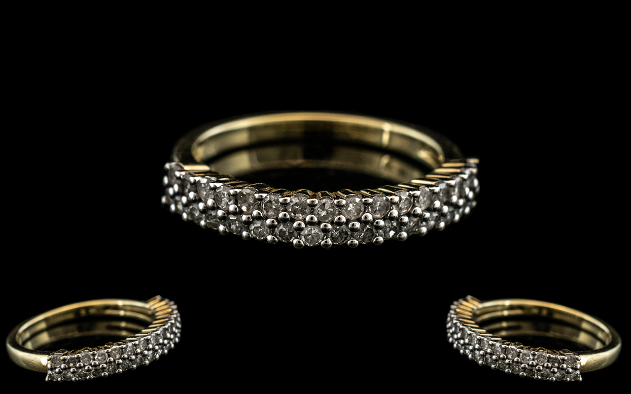 Diamond Half Eternity Ring Set With Two Rows Of Round Brilliant Cut Diamonds,