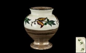 Moorcroft Vase, rare item, Art Nouveau period 1900-1919, brown base with cream and leaf pattern,