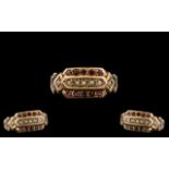 9ct Gold Antique Dress Ring, Set With Three Rows Of Seed Pearls And Red Faceted Stones,