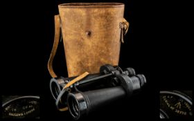 Pair of WW2 Military Binoculars, Serial No. 38530, complete with leather carrying case.