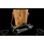 Pair of WW2 Military Binoculars, Serial No. 38530, complete with leather carrying case.