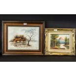 Pair of Oil Paintings comprising a painting of a mountain and woodland scene,
