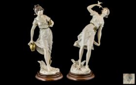 A Pair of Italian Female Capodimonte Figures raised on wooden bases and measuring 17 inches in