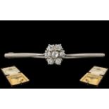 Antique Period - 18ct White Gold Attractive Diamond Set Brooch with Safety Chain. The Central