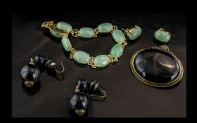 Jade Style Bracelet & Earring Set, together with Agate style brooch and earrings.