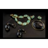 Jade Style Bracelet & Earring Set, together with Agate style brooch and earrings.