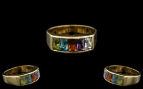 Ladies 16ct Gold Attractive Multicoloured Stone Set Dress Ring, set with five semi-precious stones,