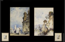 Gabrielle Carelli 1821-1900 Listed Artist Fine Pair of Watercolours Titled 'Ronda Near Cordova'