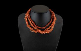 1920s/30s Mediterranean Pink Coral Necklaces, three necklaces in pink coral of natural form,