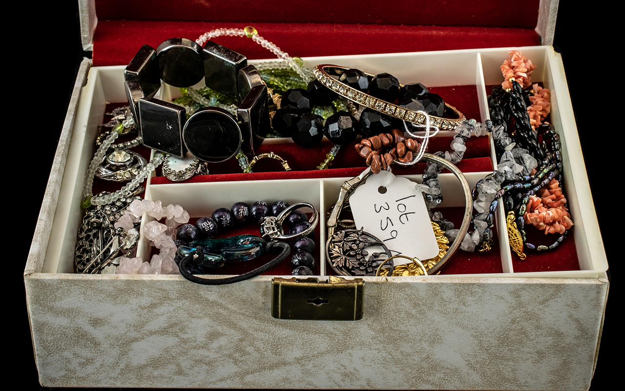 Box of Costume Jewellery, Includes Bangles, Rings, Necklaces, Brooches etc.
